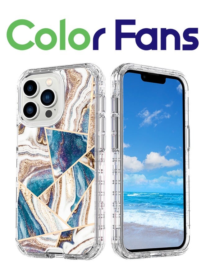 Color Fans Apple iPhone 15 Pro Max (6.7 inch) Luxury Glitter Marble Case - Fashionable 3-in-1 Shockproof Protective Cover for Women and Girls - Gray Diamond Marble - Image 1