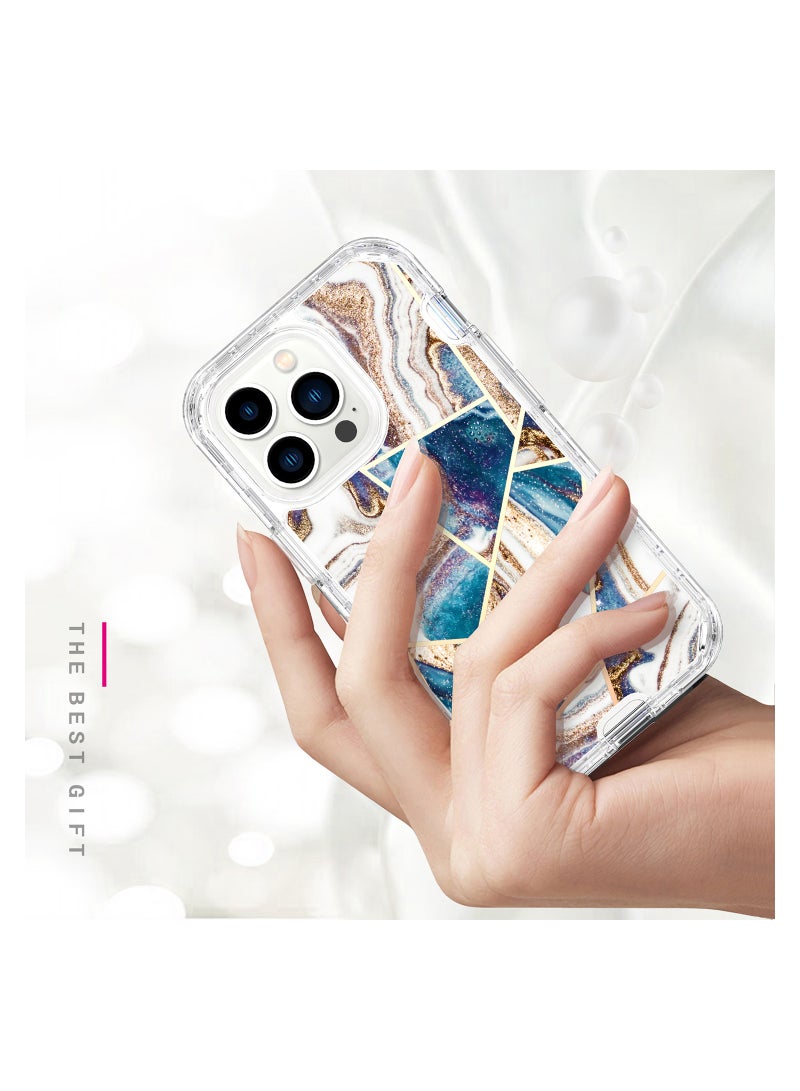 Color Fans Apple iPhone 15 Pro Max (6.7 inch) Luxury Glitter Marble Case - Fashionable 3-in-1 Shockproof Protective Cover for Women and Girls - Gray Diamond Marble - Image 3