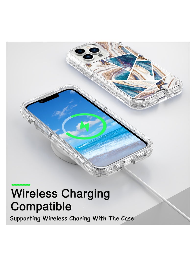 Color Fans Apple iPhone 15 Pro Max (6.7 inch) Luxury Glitter Marble Case - Fashionable 3-in-1 Shockproof Protective Cover for Women and Girls - Gray Diamond Marble - Image 5