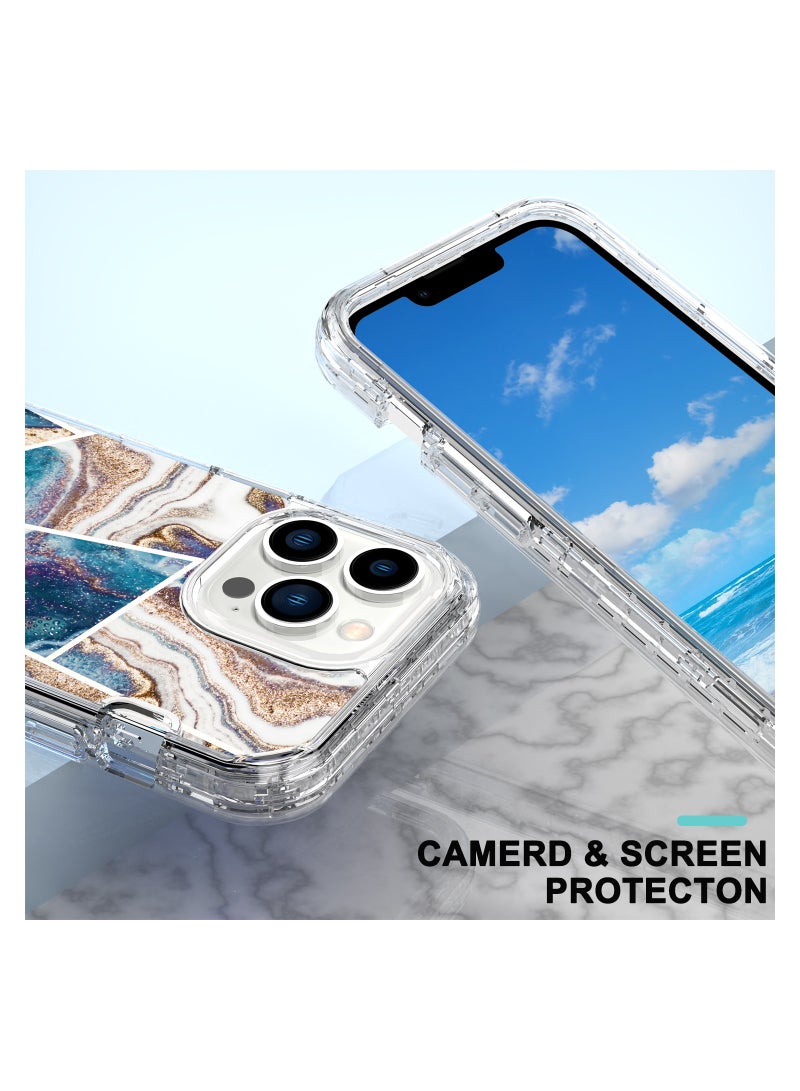 Color Fans Apple iPhone 15 Pro Max (6.7 inch) Luxury Glitter Marble Case - Fashionable 3-in-1 Shockproof Protective Cover for Women and Girls - Gray Diamond Marble - Image 4