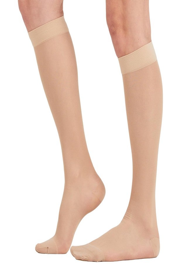 BSERA 2 Pairs Sheer Compression Socks for Women - 15-20 mmHg Knee High Sheer Compression Stockings for Support Circulation Swelling Edema Work Office Travel, Beige, Medium - Image 1
