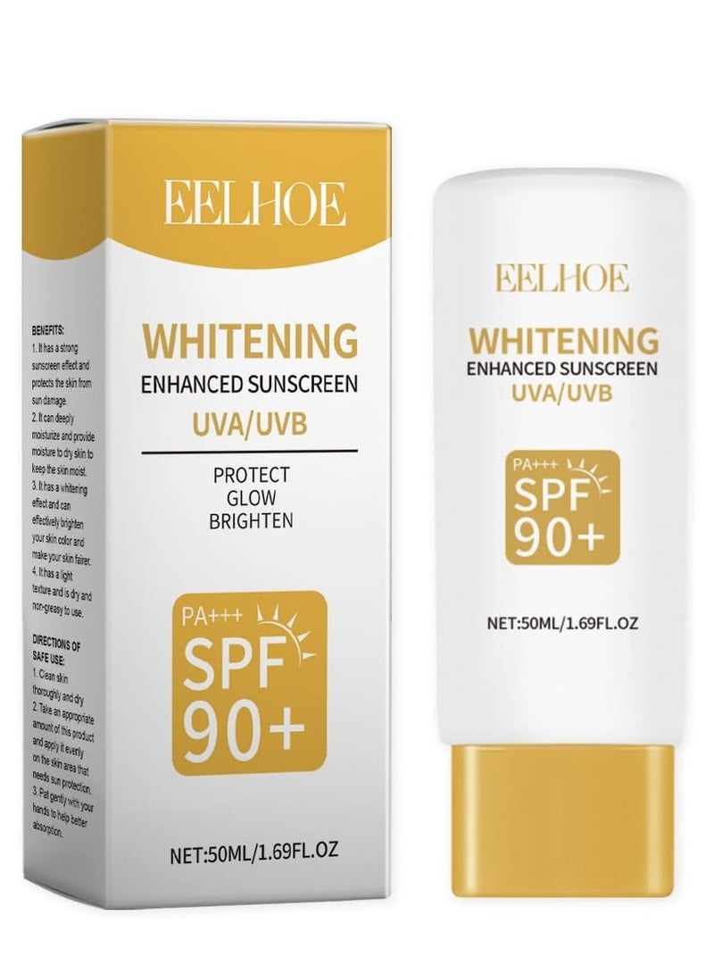 إيلهو واقي من الشمس محسن SPF 90+ PA +++ ، كريم شمس للوجه عالي الحماية للأشعة فوق البنفسجية UVA و UVB - لوشن شمسي مرطب طبيعي مناسب لجميع أنواع البشرة 50 مل - Image 1