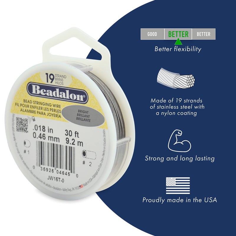 Beadalon 19 Strand Stainless Steel Bead Stringing Wire, .012 in / 0.30 mm, Bright, 30 ft / 9.2 m - Image 2