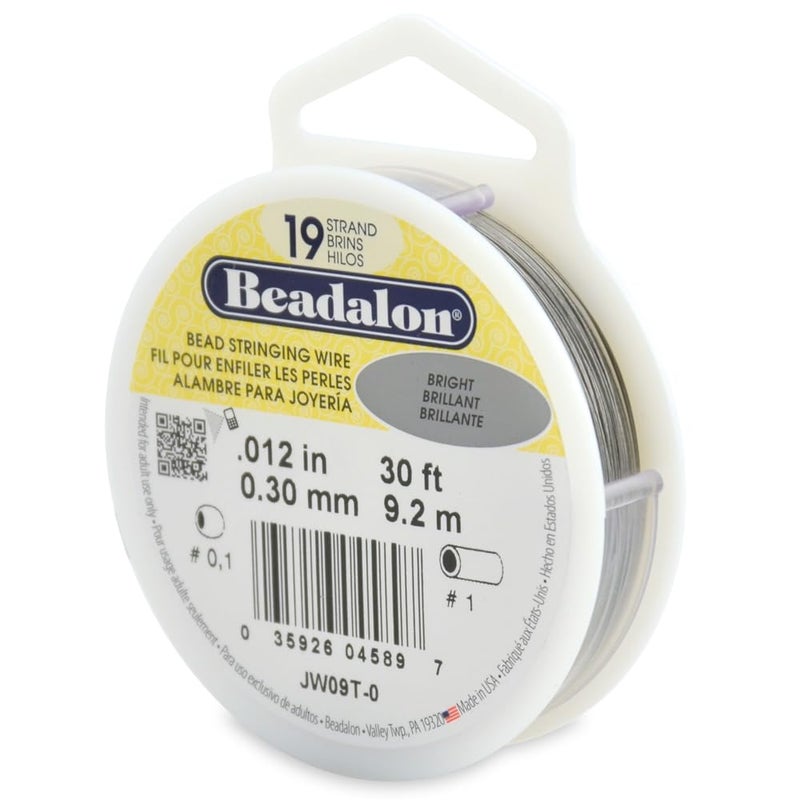 Beadalon 19 Strand Stainless Steel Bead Stringing Wire, .012 in / 0.30 mm, Bright, 30 ft / 9.2 m - Image 1