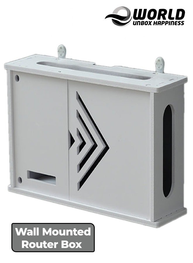 Eworld Stylish Wall-Mounted Router Rack for Wi-Fi Router, Set-Top Box, Light Cat Box, and More, Includes Doors and Patch Panel Shielding Box for Neat Storage, White. - Image 1