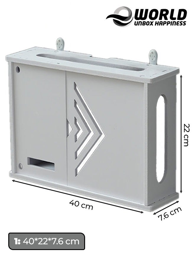 Eworld Stylish Wall-Mounted Router Rack for Wi-Fi Router, Set-Top Box, Light Cat Box, and More, Includes Doors and Patch Panel Shielding Box for Neat Storage, White. - Image 2