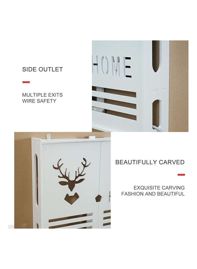 Eworld Stylish Wall-Mounted Router Rack for Wi-Fi Router, Set-Top Box, Light Cat Box, and More, Includes Doors and Patch Panel Shielding Box for Neat Storage, White. - Image 4