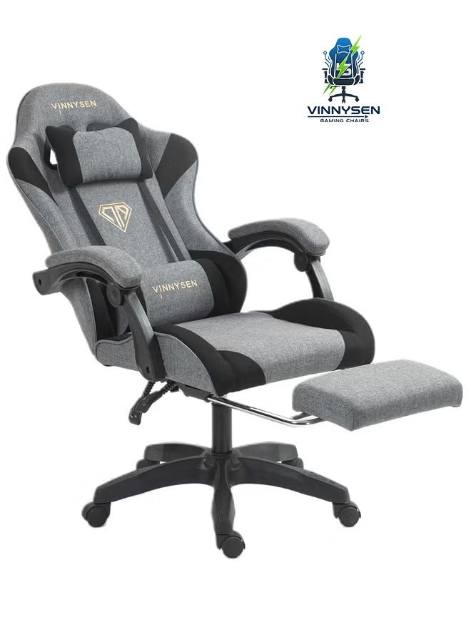 VINNYSEN كرسي ألعاب كرسي كمبيوتر مريح من القماش بظهر مرتفع مع إمكانية تعديل الارتفاع والإمالة مع دعم للرقبة والقطن للتدليك للمكتب أو الألعاب - Image 1