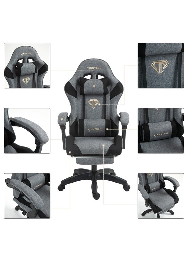 VINNYSEN Gaming Chair Computer Chair Ergonomic High Back Fabric Gaming Chair Tilt and Height Adjustable Computer Chair with Neck and Massaging Lumbar Support for Office or Gaming  - Image 2