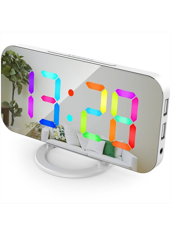 Generic - Digital Alarm Clock with Dynamic RGB Light Dimmable Brightness Adjustable Snooze Function USB Charger Port Mirror Clock 12H/24H for Bedroom Home Office Decor Wall Mounted - Image 1