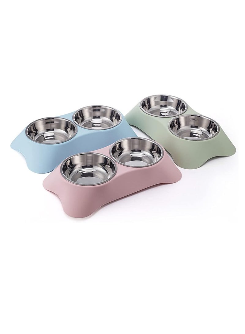 Double Dog Bowl Non Slip Non spill Stainless Steel Double Bowl with 1 Pet Food Spoop For Small Dogs and Cats S Green - Image 5