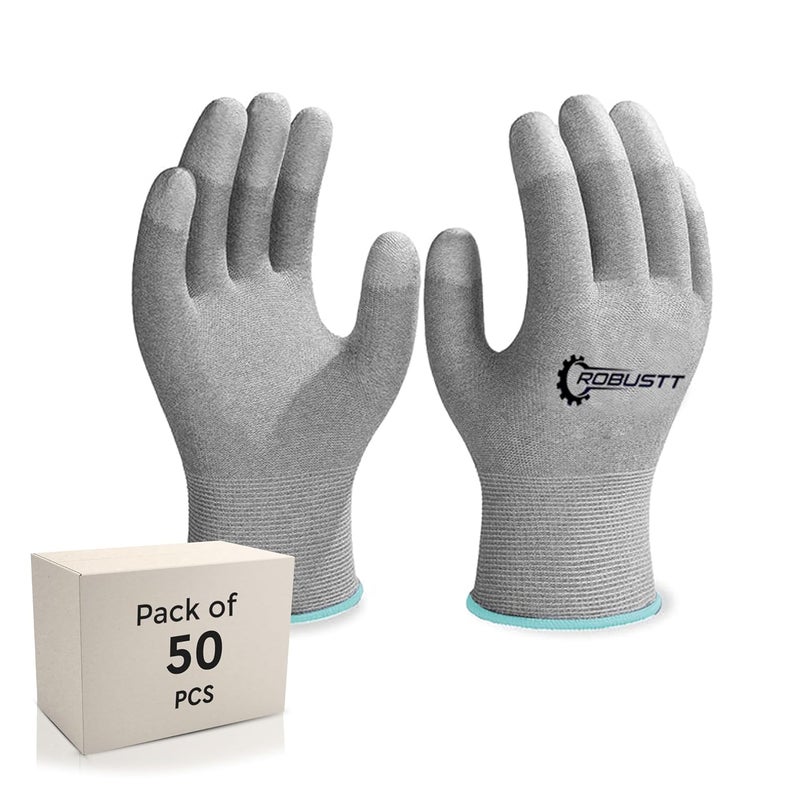 ROBUSTT ESD Grey Safety gloves | Pack of 50 | Carbon Fibre with Anti - Static Technology | Snug Fit, Slip Resistant | Reusable & Washable Gloves | Hand Gloves for Electrical Appliances - Image 1