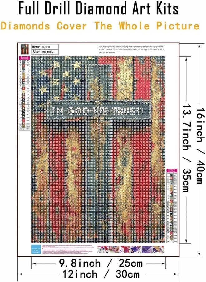 KTHOFCY 5D DIY Diamond Painting Kits for Adults, American Flag with Cross Full Drill Embroidery Cross Stitch Crystal Rhinestone Paintings Pictures Arts Wall Decor Painting Dots Kits 11.8X15.7inch - Image 3
