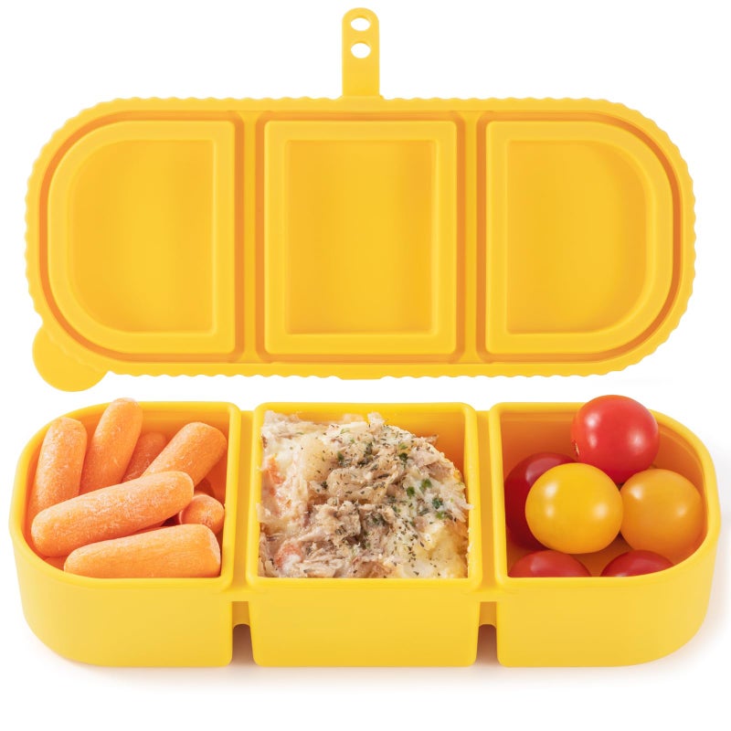 LOROTOCO Silicone Snack Containers for Kids, 3-Compartment Reusable Small Snackle Box with Airtight Lids for Lunchable, Sauce, School, Travel, Workï¼ˆ1Pack-14ozï¼‰ - Image 1