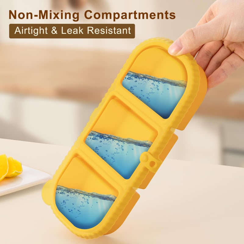 LOROTOCO Silicone Snack Containers for Kids, 3-Compartment Reusable Small Snackle Box with Airtight Lids for Lunchable, Sauce, School, Travel, Workï¼ˆ1Pack-14ozï¼‰ - Image 5