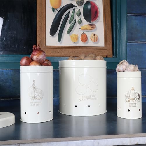 Elan Country Potato/Onion/Garlic Stainless Steel Storage Bins (Set of 3) (Off-White) - Image 2