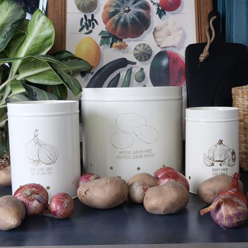 Elan Country Potato/Onion/Garlic Stainless Steel Storage Bins (Set of 3) (Off-White) - Image 5