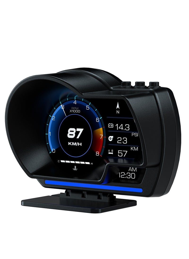 Excefore - Car HUD Head Up Display P6, OBD Gauge Display+GPS Speedometer Dual System Smart Gauge Display, speed alarm, water temperature alarm, Works Great for Most Cars - Image 1