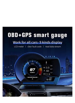 Excefore Car HUD Head Up Display P6, OBD Gauge Display+GPS Speedometer Dual System Smart Gauge Display, speed alarm, water temperature alarm, Works Great for Most Cars  - Image 2