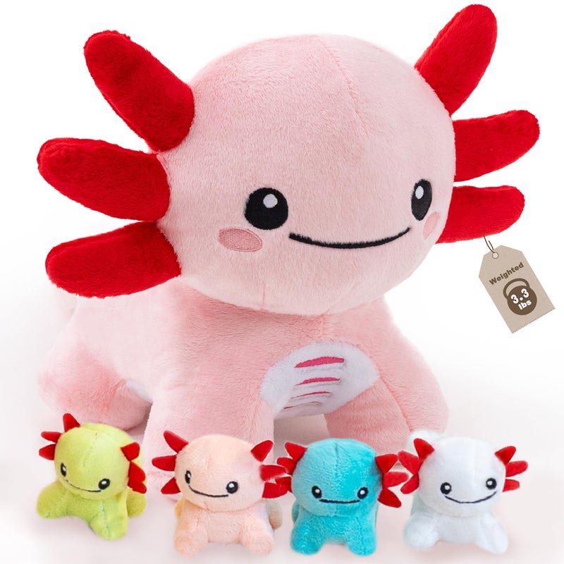 AmyToo Axolotl Stuffed Animals, Mommy Axolotl Plush with Baby, 5 Pcs Plush Toy for Girl Boy, Birthday Valentine's Gifts for Girlfriend, Kids, Toddler, Age 3-8, Pink - Image 1