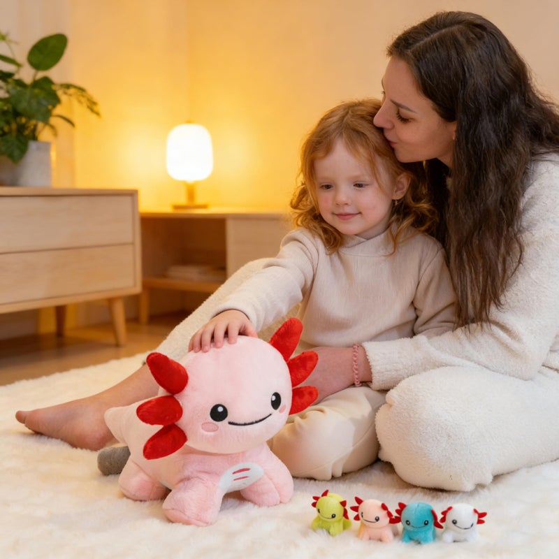 AmyToo Axolotl Stuffed Animals, Mommy Axolotl Plush with Baby, 5 Pcs Plush Toy for Girl Boy, Birthday Valentine's Gifts for Girlfriend, Kids, Toddler, Age 3-8, Pink - Image 5