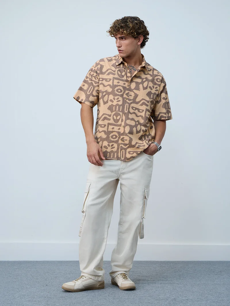 The Souled Store  The Souled Store Oversized Shirt: Abstract Print Men and Boys Short Sleeves Cuban Collar Cotton Relaxed Fit Casual Shirts  | Best Price UAE