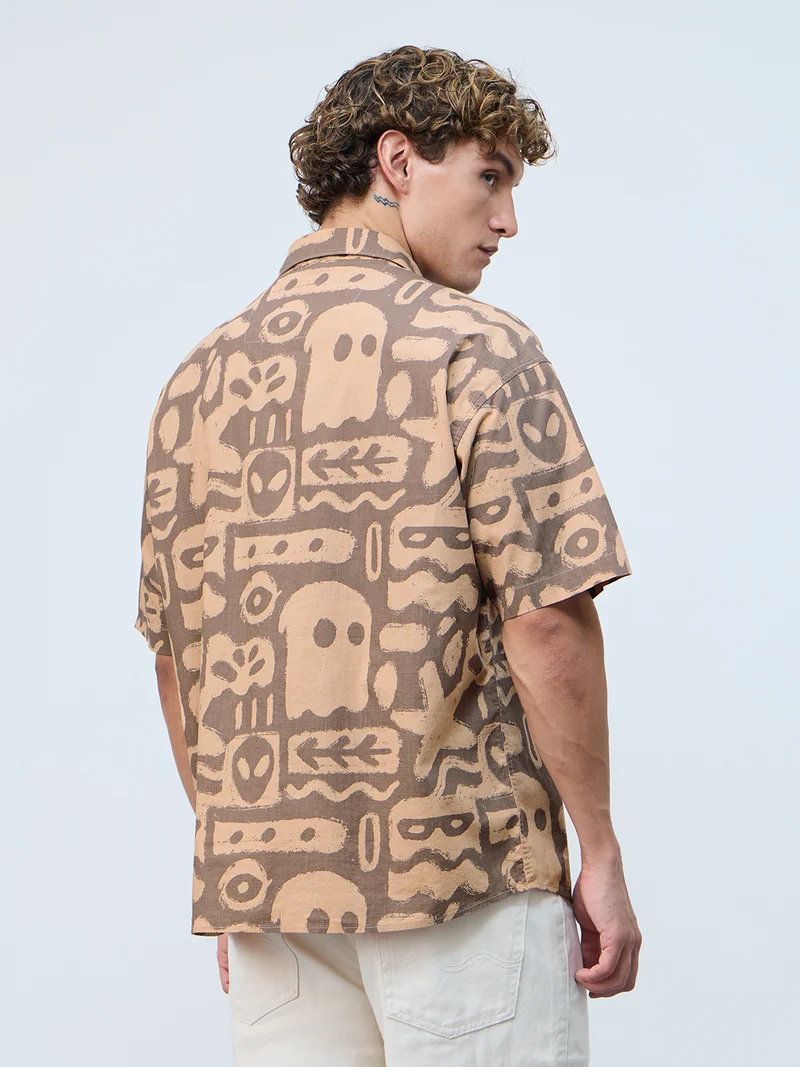The Souled Store  The Souled Store Oversized Shirt: Abstract Print Men and Boys Short Sleeves Cuban Collar Cotton Relaxed Fit Casual Shirts  | Best Price UAE