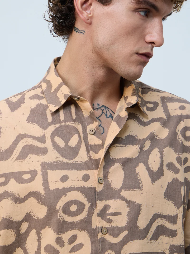 The Souled Store  The Souled Store Oversized Shirt: Abstract Print Men and Boys Short Sleeves Cuban Collar Cotton Relaxed Fit Casual Shirts  | Best Price UAE