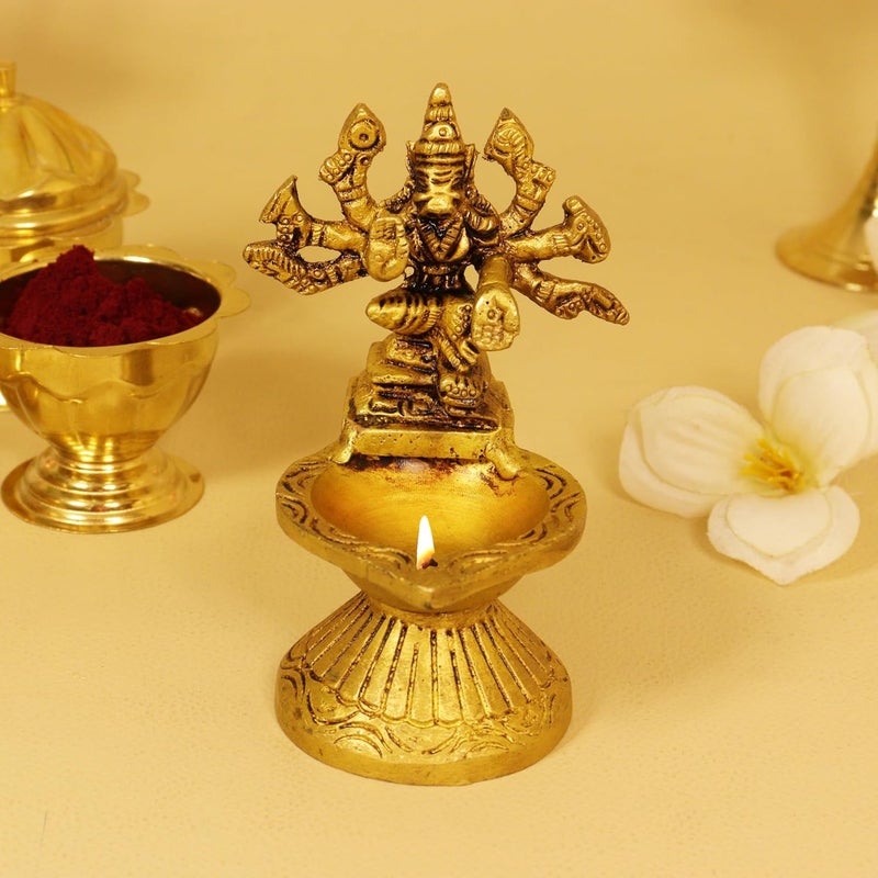 Spillbox Traditional Brass Varagi Kamachi Diya for Puja Deepam Oil Lamp for Home Kamatchi Devi MaaKamatchi Amman VilakkuHeight 35inchWeight 257 Antique Varagi Vilakku