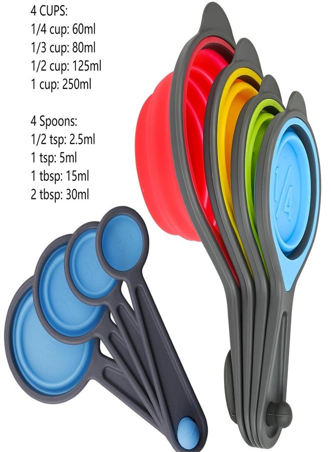 Kalsreui Measuring Cups and Spoons set, Collapsible Measuring Cups, 8 pieces Measuring Cups&Spoons Set, Engraved Metric & US Markings for Liquid&Dry Measuring, Space Saving, BPA Free Colorful Silicone - Image 5