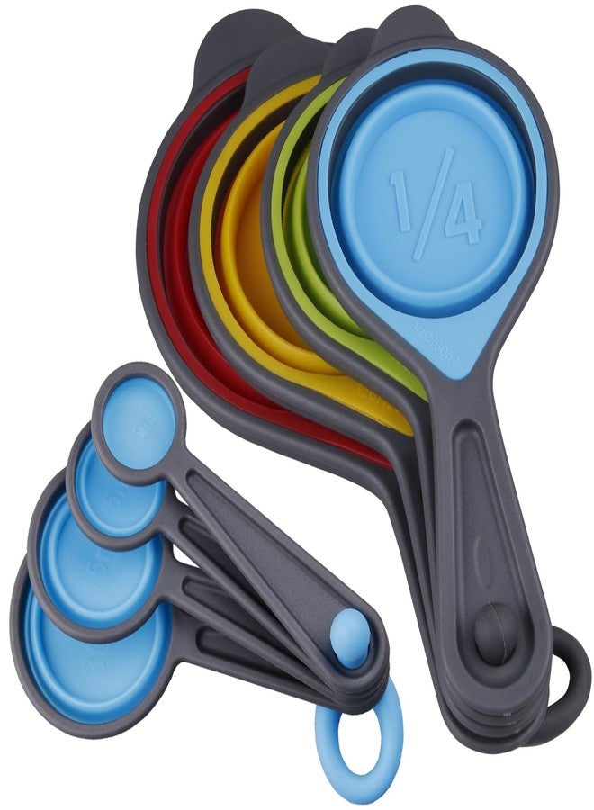 Kalsreui Measuring Cups and Spoons set, Collapsible Measuring Cups, 8 pieces Measuring Cups&Spoons Set, Engraved Metric & US Markings for Liquid&Dry Measuring, Space Saving, BPA Free Colorful Silicone - Image 1