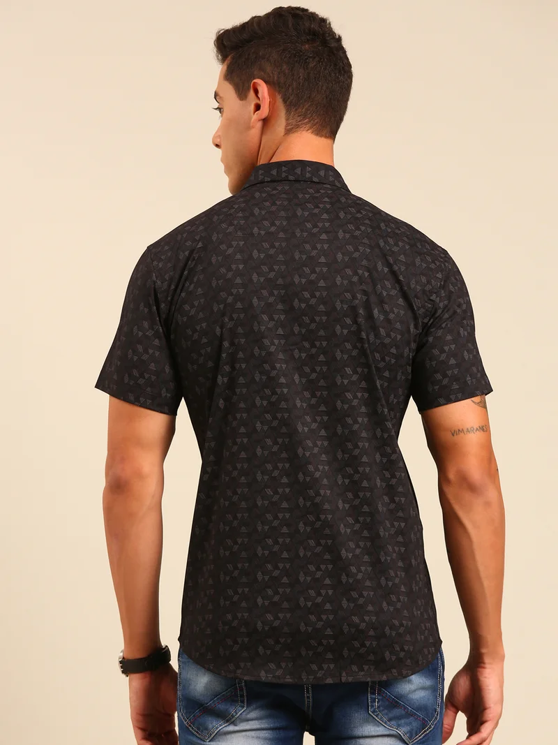 Joven Black Printed Cotton Shirt for Men