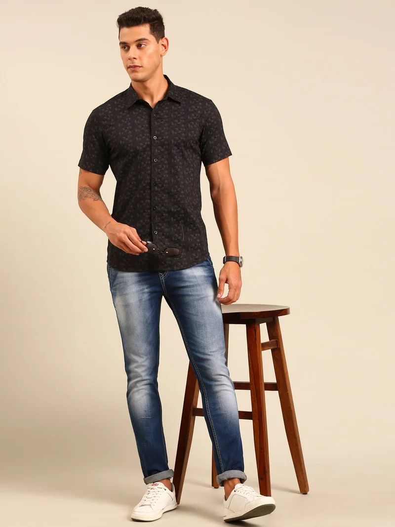 Joven  Black Printed Cotton Shirt for Men for Men | Best Price UAE