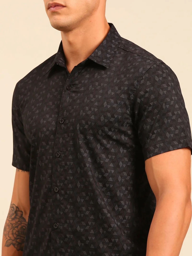 Joven  Black Printed Cotton Shirt for Men for Men | Best Price UAE