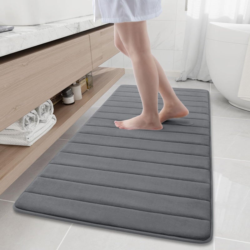 Buganda Memory Foam Bath Mat 60 x 24 Ultra Soft and NonSlip Bathroom Rugs Water Absorbent and Machine Washable Bath Rug Runner for Bathroom Shower and Tub Grey
