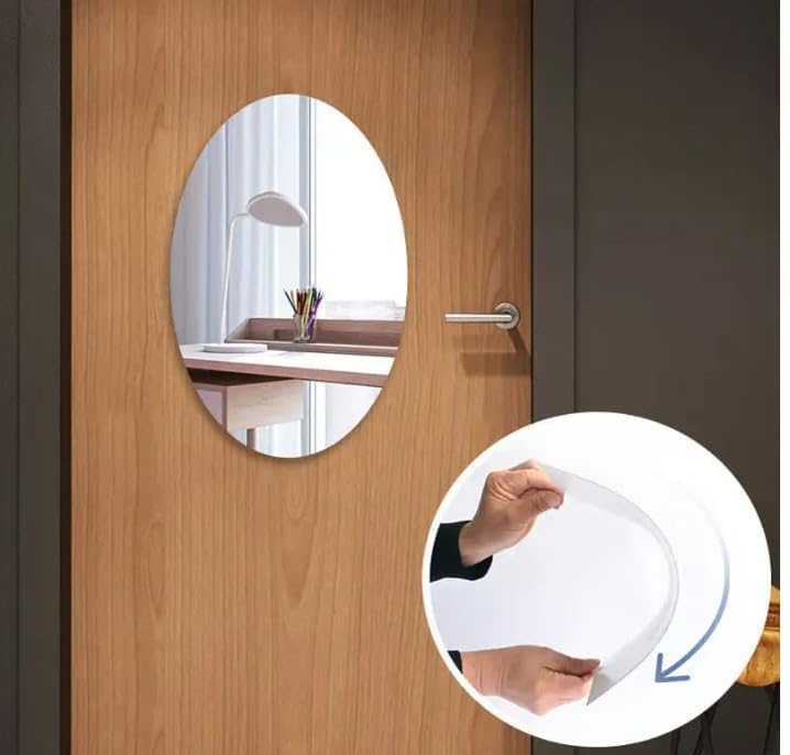 Gadgetglam Oval Shape Adhesive Mirror Sticker for Wall on Tiles Bedroom Living Room Basin Mirror Bathroom Wall Mirror Both Side Sticker Acrylic Wall Mirror for Wall Full Length (3) - Image 4