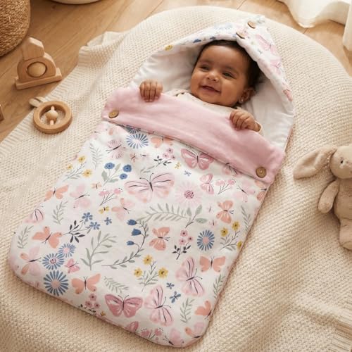 haus & kinder 3 in 1 Baby Sleeping Bag & Carry Nest | Cotton Bedding Set for Infants & New Born Baby | Portable/Travel & Skin Friendly | 0-6 Months (Butterfly Garden) - Image 1