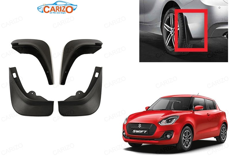 CARIZO Plastic Mud Flaps (Set of 4) for Maruti Suzuki Swift (Type-4) 2018-2021 + Free One Anti-Slip Dashboard Mat - Image 2