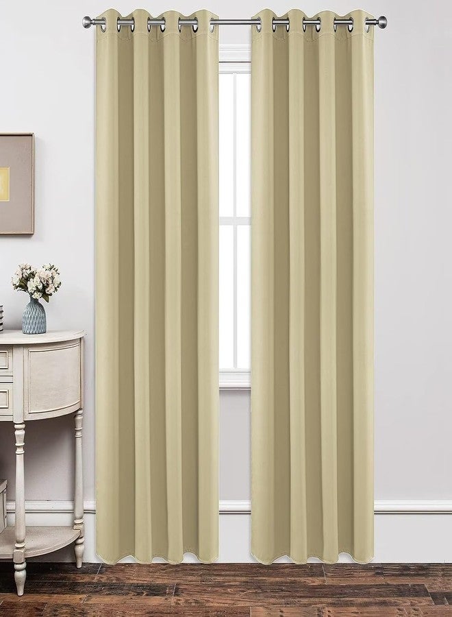 Joydeco Blackout Curtains 90 Inch Length 2 Panels Set, Thermal Insulated Long Curtains& Drapes 2 Burg, Room Darkening Grommet Curtains for Living Room Bedroom Window (W52 x L90 Inch, Beige) - Image 1