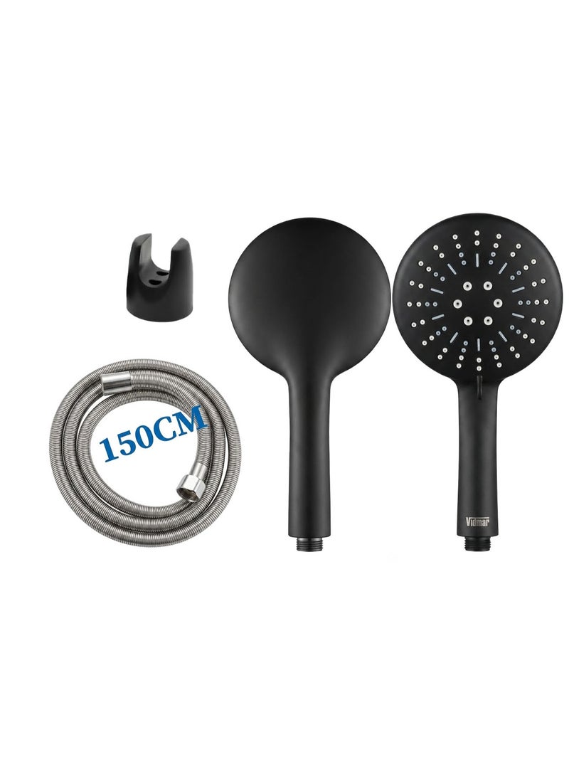 Vidmar High-Pressure Handheld Shower Head Set with 150cm Flexible Hose and Wall Mount Holder, Black Modern Design