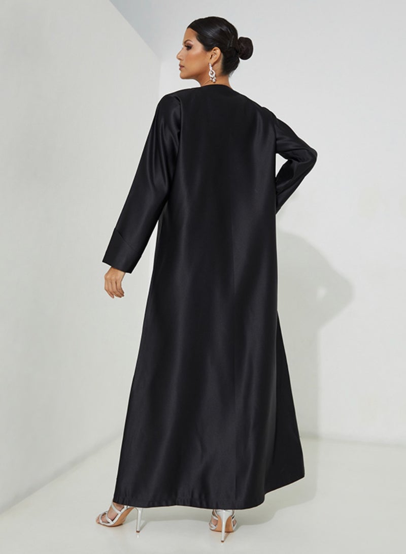 Rosette Abaya Elegant Black Abaya with hand Embroidery - Image 4