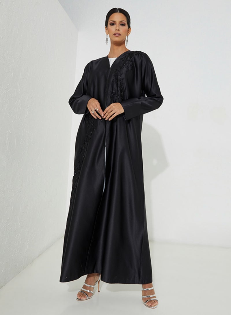 Rosette Abaya Elegant Black Abaya with hand Embroidery - Image 3