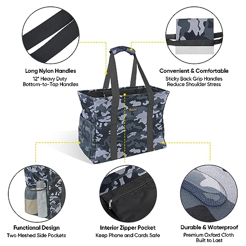 BALEINE Extra Large Utility Tote Bag with Wire Frame for Storage (Grey Camouflage, 16.5''x14''x10'') - Image 3