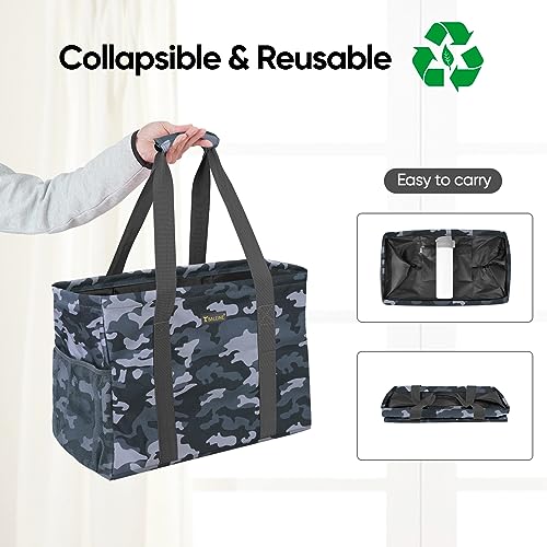 BALEINE Extra Large Utility Tote Bag with Wire Frame for Storage (Grey Camouflage, 16.5''x14''x10'') - Image 5