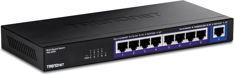 Trendnet 9-Port Multi-Gig Switch, TEG-S591, 8 x 2.5G RJ-45 Ports, 1 x 10G RJ-45 Port, 60Gbps Switching Capacity, Ethernet Splitter, NDAA & TAA Compliant, Lifetime Protection, Black - Image 1