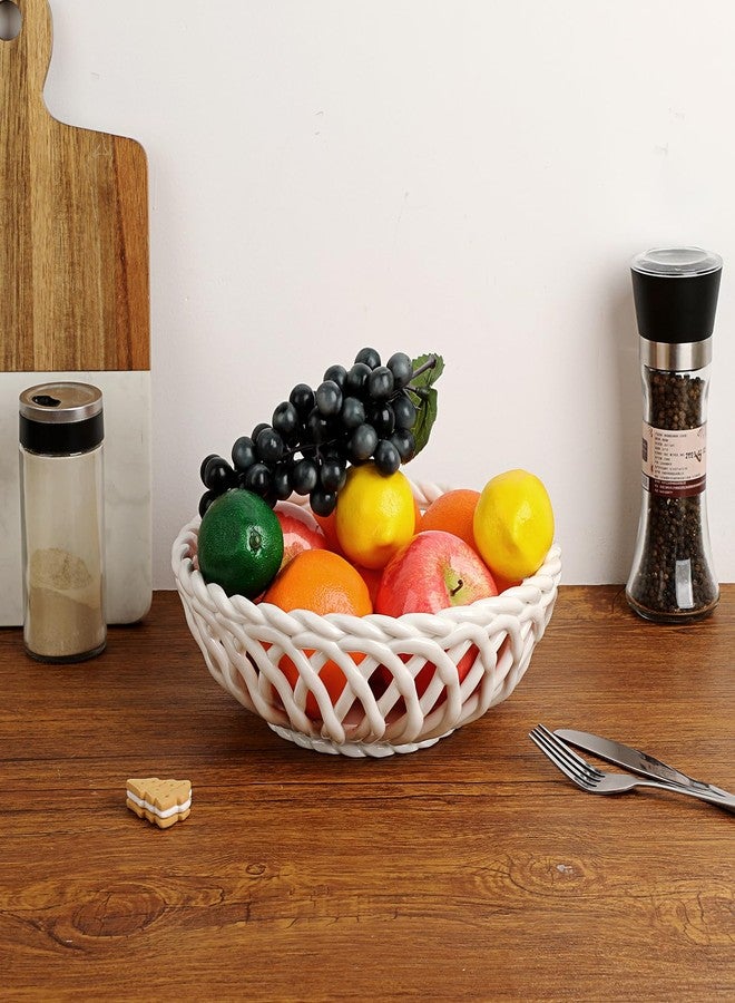 OwnMy Ceramic Fruit Bowl for Kitchen Counter, Large Fruit Bowl Basket Whtie Fruit Holder for Kitchen Countertop, Decorative Fruit Bowl Round Fruit Bowl for Table Ceramic Fruit Basket for Home Decor - Image 2