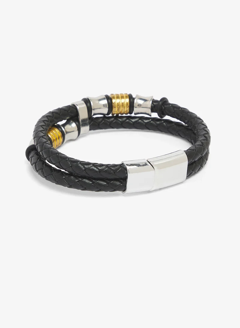 Seventy Five Leather Bracelet with Stainless Steel And Metal Accents