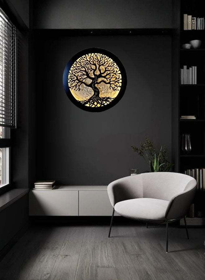 تريدجيت لوحة جدارية فنية بتصميم "شجرة الحياة" باللون الأسود - زينة أكريليك مقاس 45 × 45 سم لوحة هندسية كبيرة لديكور المنزل والمجلس والمكتب - Image 3