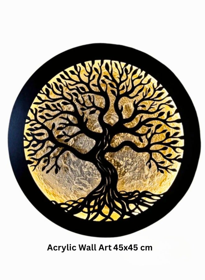 تريدجيت لوحة جدارية فنية بتصميم "شجرة الحياة" باللون الأسود - زينة أكريليك مقاس 45 × 45 سم لوحة هندسية كبيرة لديكور المنزل والمجلس والمكتب - Image 1