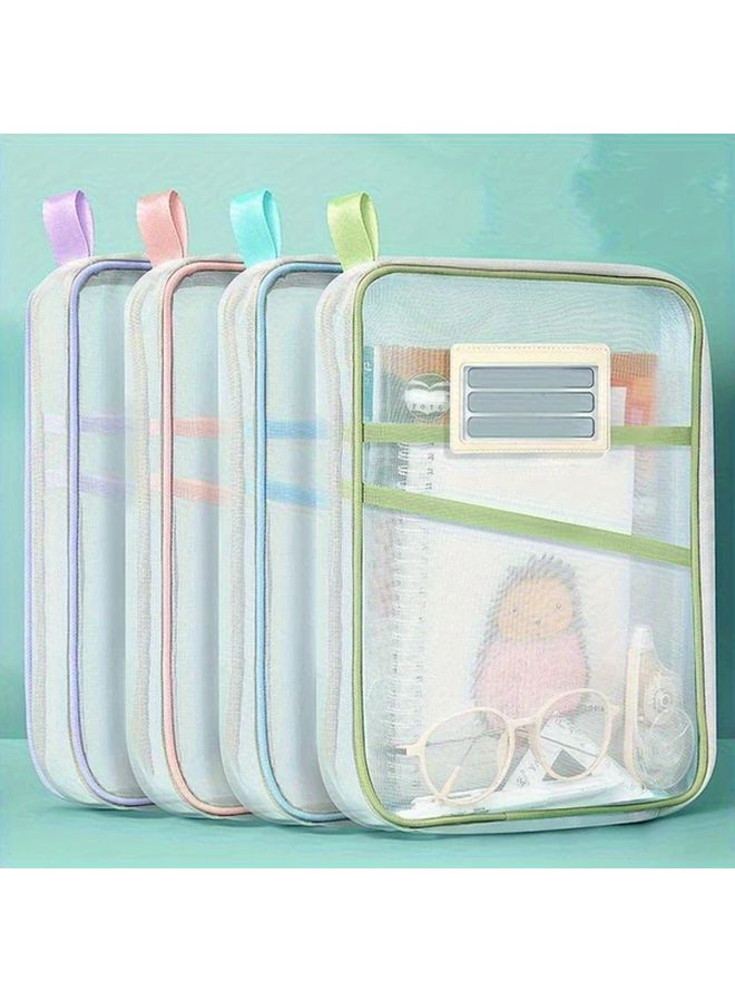 Green A4 Zipper File Bags Durable Nylon Document Storage Organizer With Sturdy Handles - Image 4